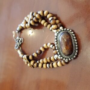 Brown Wood And Stone Bracelet
